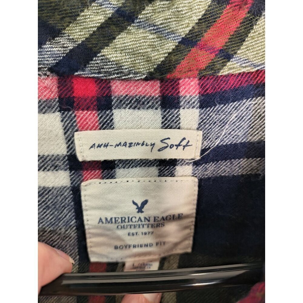American Eagle Shirt Womens Large Green Plaid Button Up Long Sleeve Flannel SOFT - Picture 5 of 13